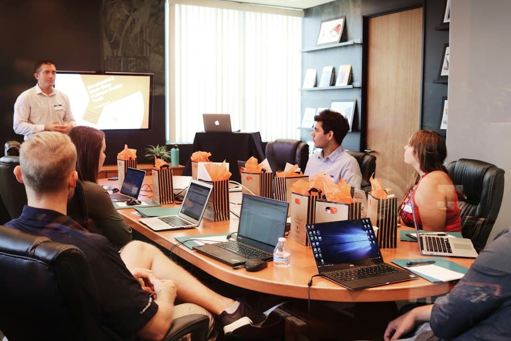 Business team in a meeting around a conference table