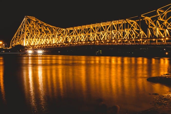 Howrah Bridge in Kolkata illuminated at night